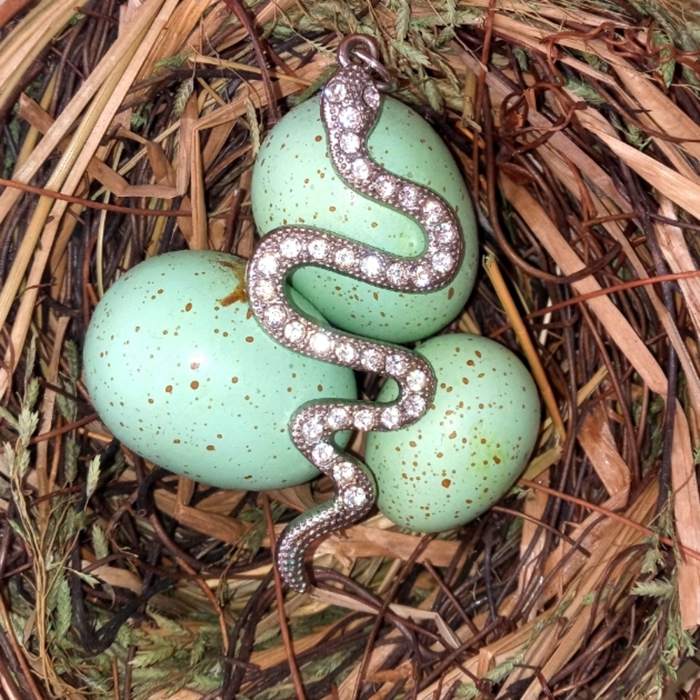 💞SALE!💞 VINTAGE SNAKE Pendant 3" long! Rhinestone Silver Colored Metal